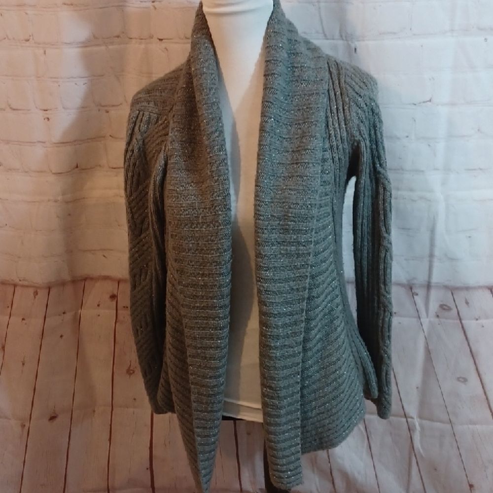Ana Womans Ribbed  Open Carnigan  Holiday Sparkle  Sweater  M